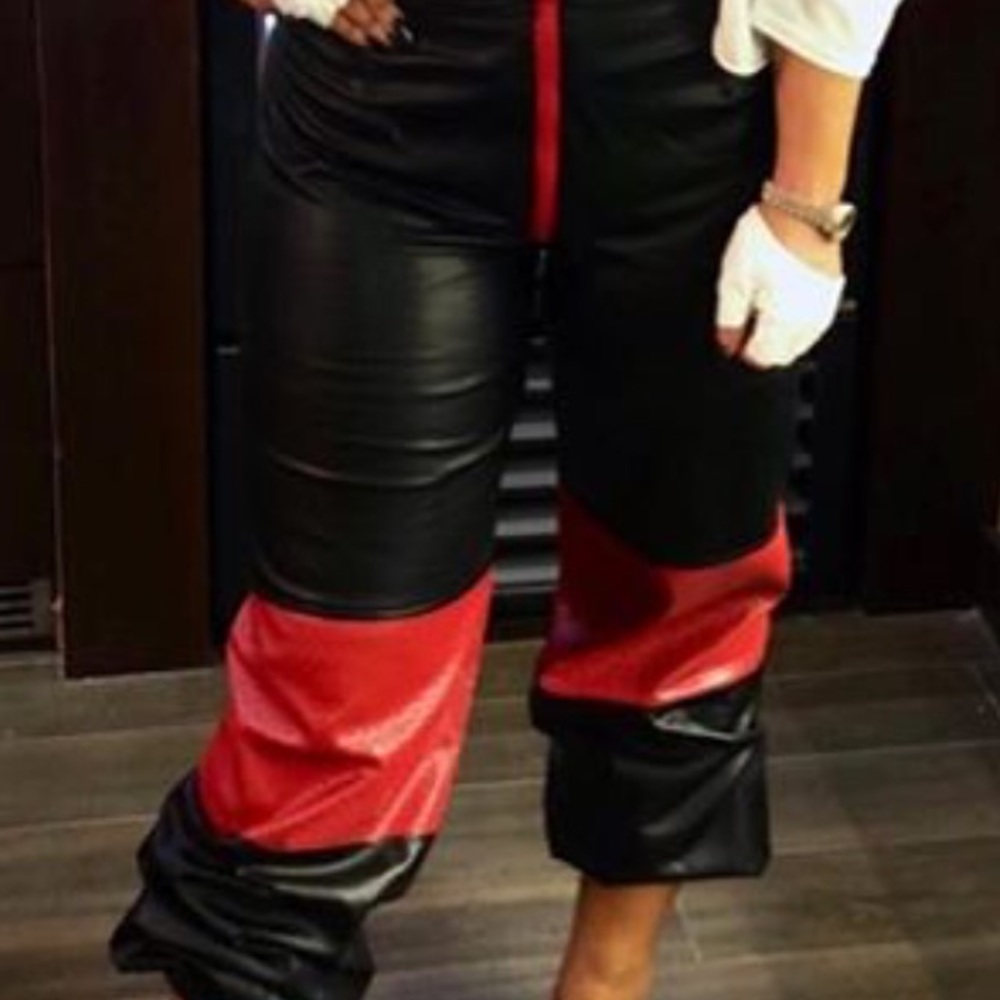Faux leather pant baggy fit red and black as large